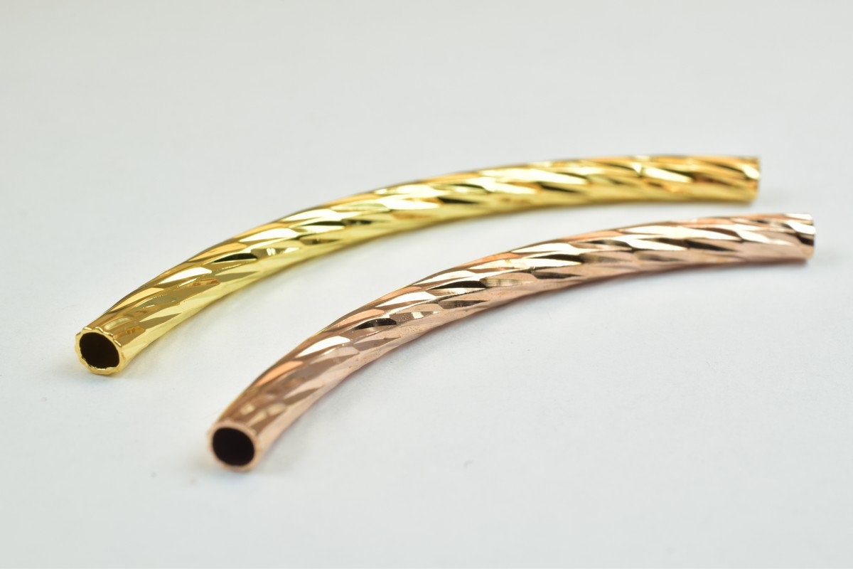 12 PCs Curve Tube Jewelry Finding Beads  3x40mm/3x45mm Diamond Cut Tube Gold/ RoseGold For Jewelry Making jewelry making s...