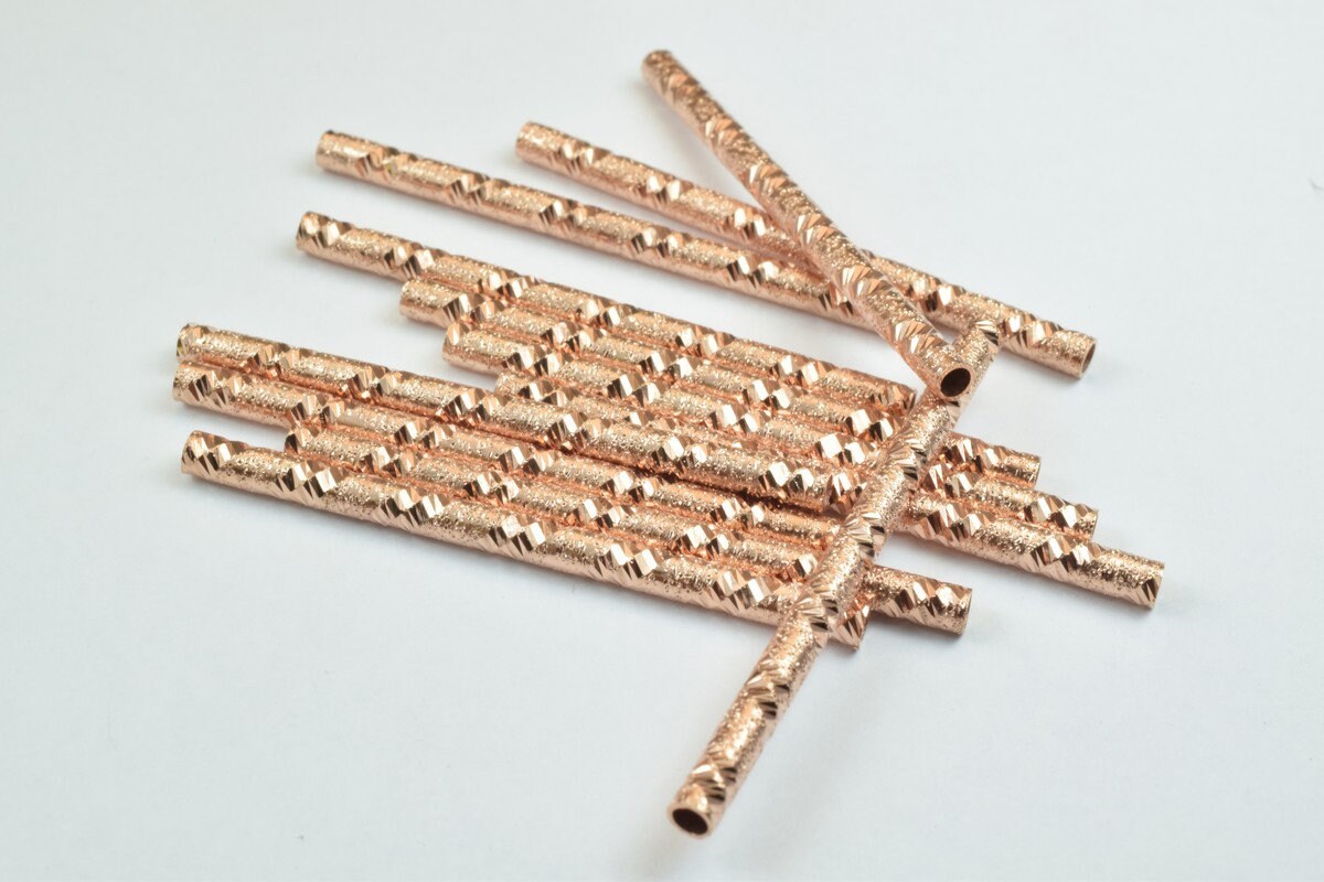 12 PCs Straight Tube Jewelry Finding Beads 3x40mm/3x45mm/3x50mm Diamond Cut Gold/Silver/ Rose Gold For Jewelry Making jewe...