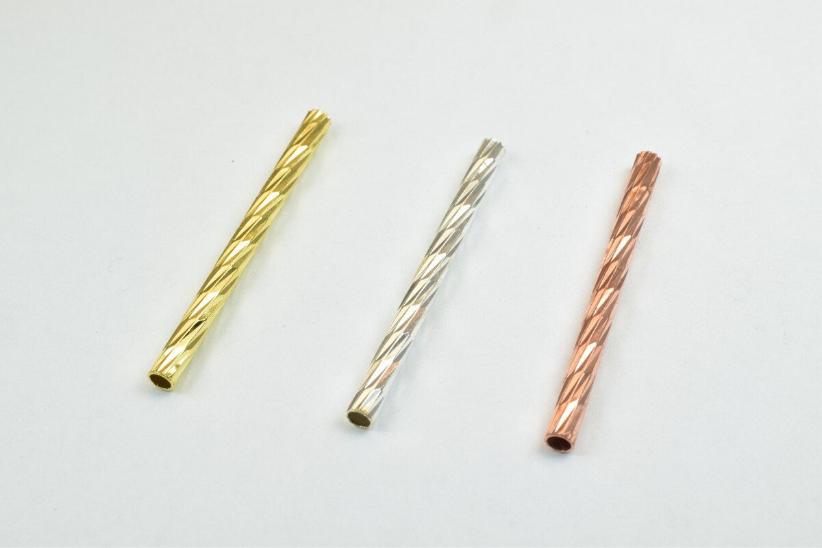 12 PCs Straight Tube Jewelry Finding Beads 3x40mm/3x45mm/3x50mm Diamond Cut Gold/Silver/ Rose Gold For Jewelry Making jewe...