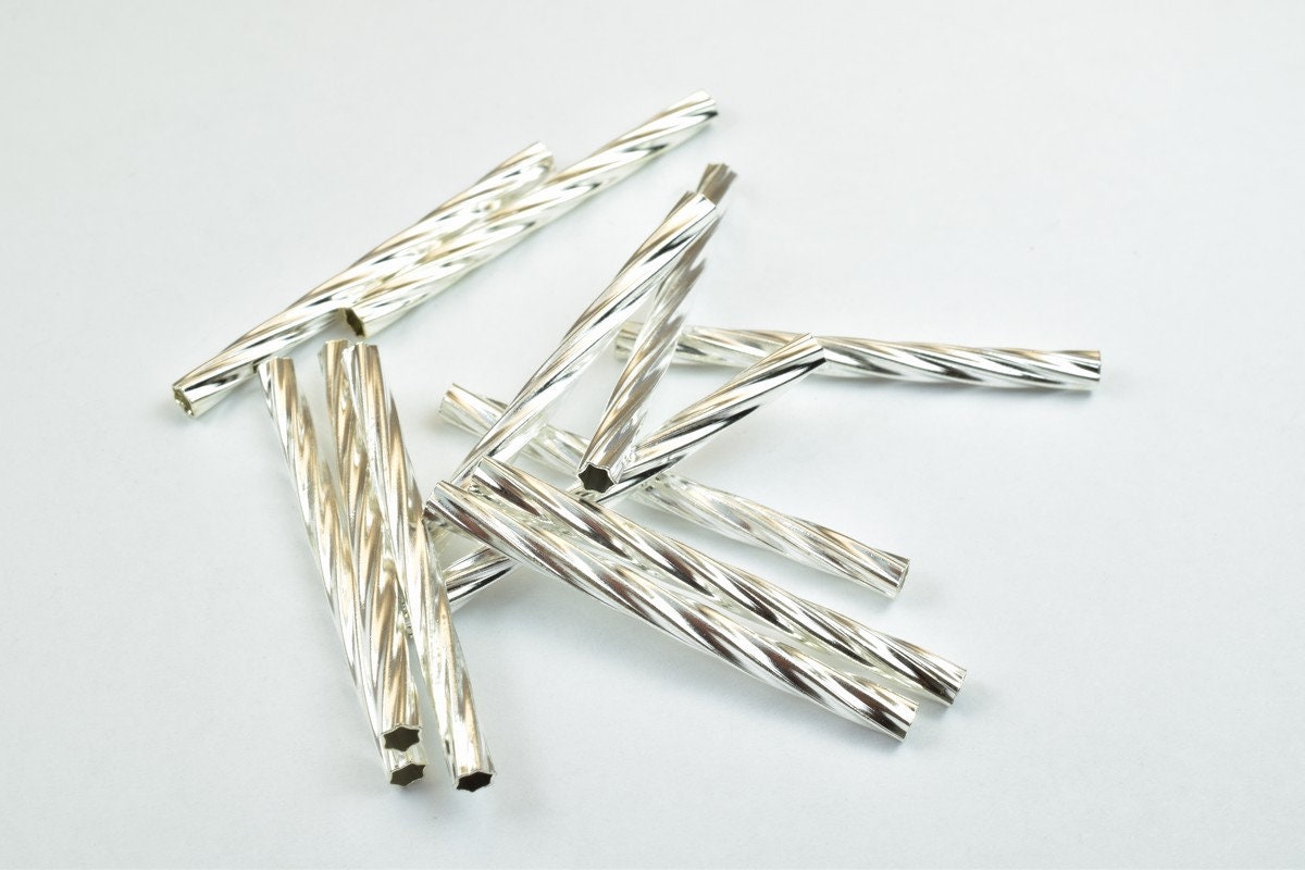 12 PCs Straight Tube Jewelry Finding Beads 3x40mm/3x45mm/3x50mm Diamond Cut Gold/Silver/ Rose Gold/ Gun Metal Diamond Cut...