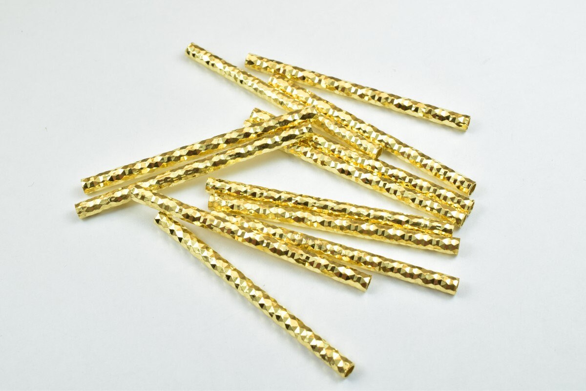 12 PCs Straight Tube Jewelry Finding Beads 3x40mm/3x45mm/3x50mm Diamond Cut Gold/Silver/ Rose Gold Diamond Cut For Jewelry...