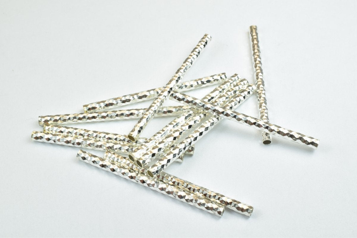 12 PCs Straight Tube Jewelry Finding Beads 3x40mm/3x45mm/3x50mm Diamond Cut Gold/Silver/ Rose Gold Diamond Cut For Jewelry...