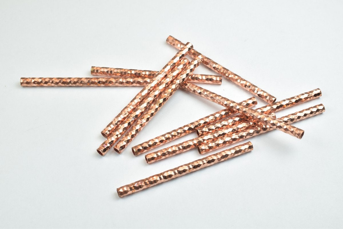 12 PCs Straight Tube Jewelry Finding Beads 3x40mm/3x45mm/3x50mm Diamond Cut Gold/Silver/ Rose Gold Diamond Cut For Jewelry...