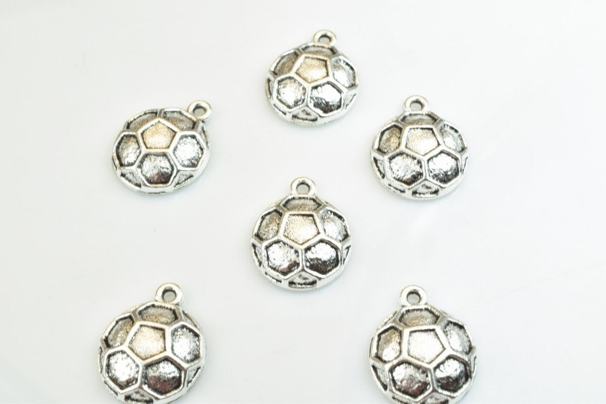 6 PCs Soccer Ball Charms Alloy Antique Silver Size 17x13mm Jump Ring Size 2mm For Jewelry Making jewelry making supplies -...