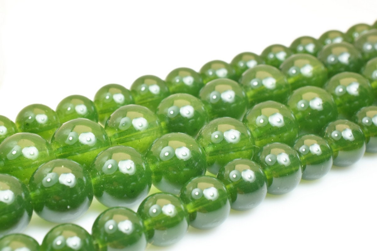Shiny Green Glass Round Beads: Vintage Bohemian Shine - 8mm & 10mm, Loose Crackle Glass, Jewelry Crafting Materials