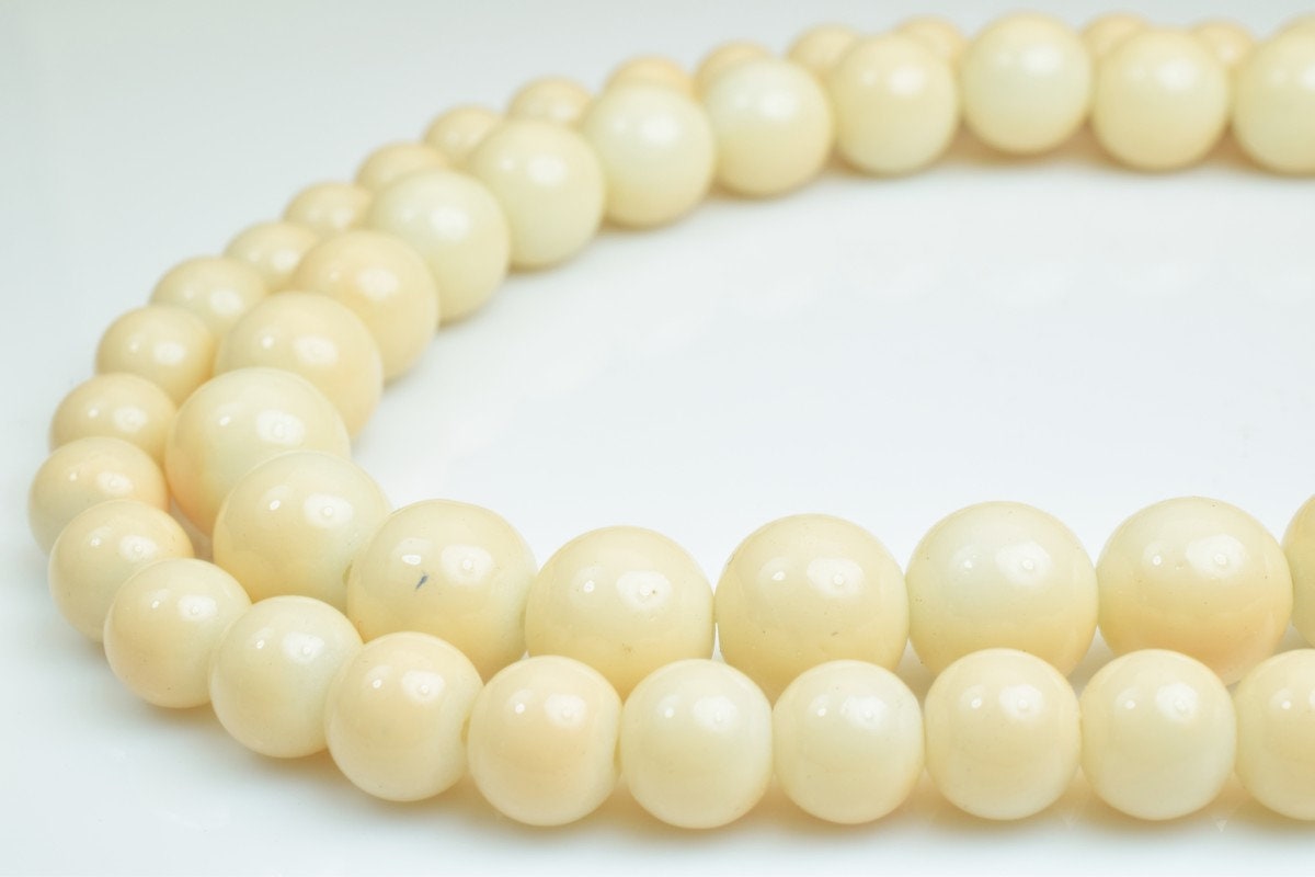 Milky Creamy Glass Beads Jewelry Making, Shiny Round Pearls (8mm & 10mm Sizes, Vintage Bohemian Glass)