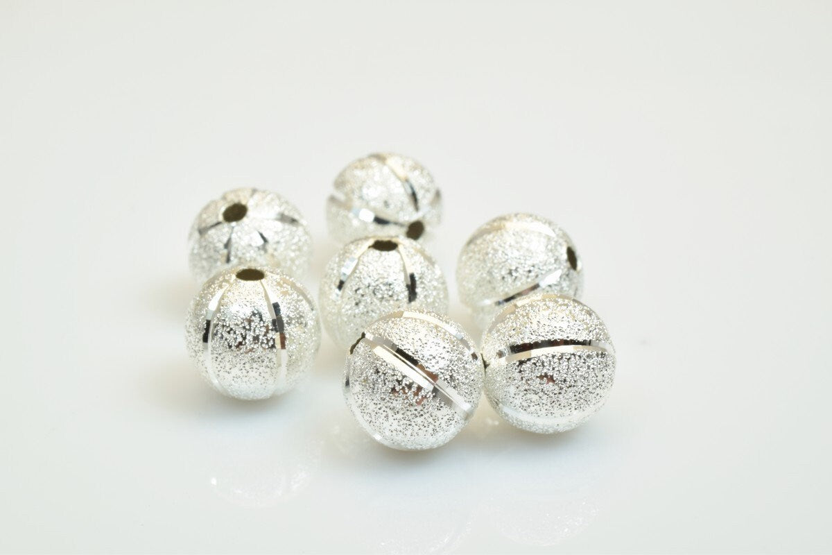 100 PCs Silver Plated Carved Round Beads 8mm/10mm Diamond Cut Watermelon Ball jewelry making supplies - detail image 2