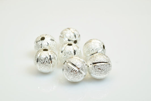 100 PCs Silver Plated Carved Round Beads 8mm/10mm Diamond Cut Watermelon Ball jewelry making supplies - detail image 2