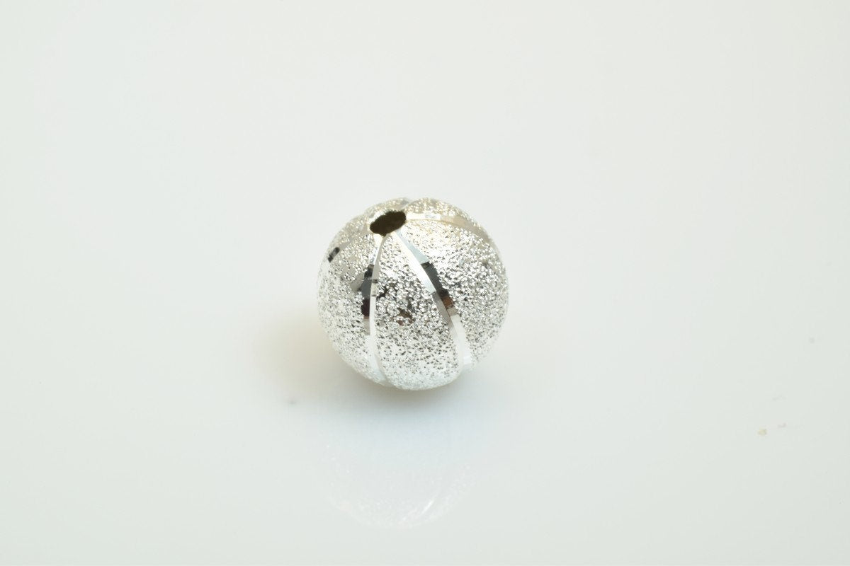 100 PCs Silver Plated Carved Round Beads 8mm/10mm Diamond Cut Watermelon Ball jewelry making supplies - detail image 6