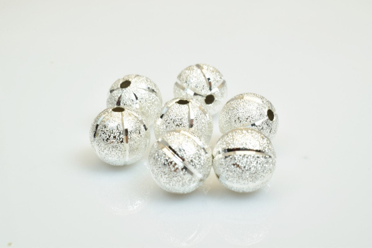 100 PCs Silver Plated Carved Round Beads 8mm/10mm Diamond Cut Watermelon Ball jewelry making supplies - detail image 3