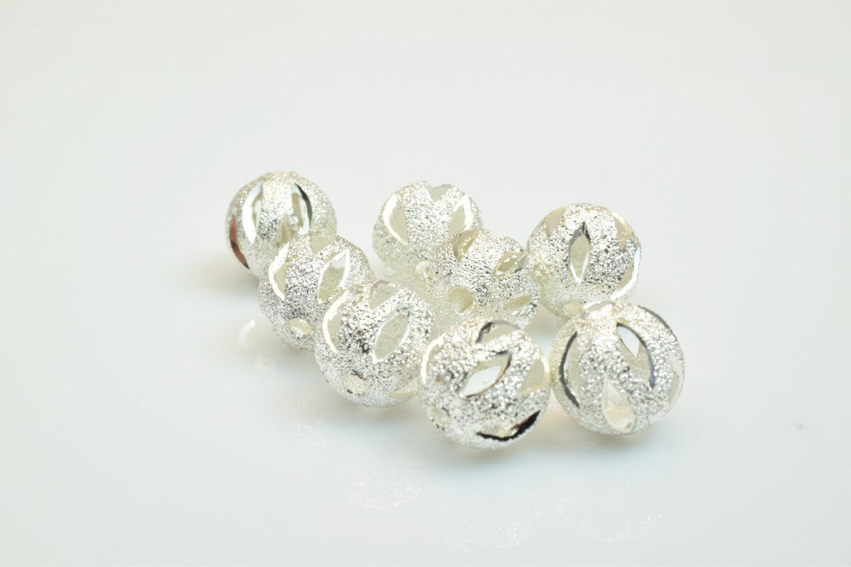 100 PCs Silver Plated Carved Round Beads 8mm/10mm Diamond Cut jewelry making supplies - detail image 2