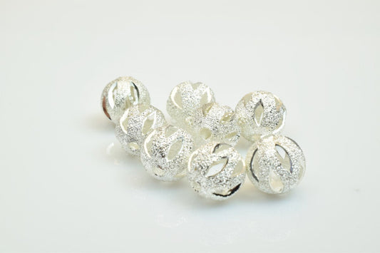 100 PCs Silver Plated Carved Round Beads 8mm/10mm Diamond Cut jewelry making supplies - detail image 2