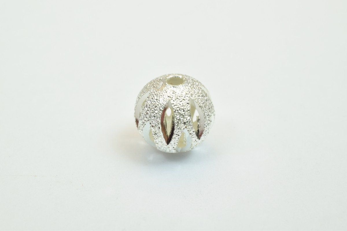 100 PCs Silver Plated Carved Round Beads 8mm/10mm Diamond Cut jewelry making supplies - detail image 5