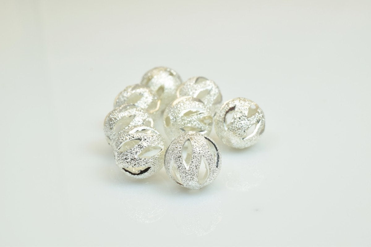 100 PCs Silver Plated Carved Round Beads 8mm/10mm Diamond Cut jewelry making supplies - detail image 3