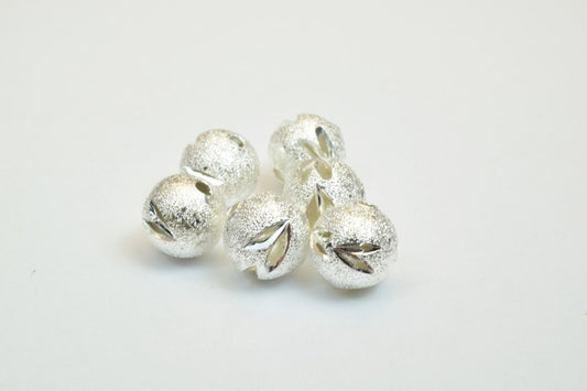100 PCs Silver Plated Carved Round Beads 6mm/8mm/10mm Diamond Cut jewelry making supplies