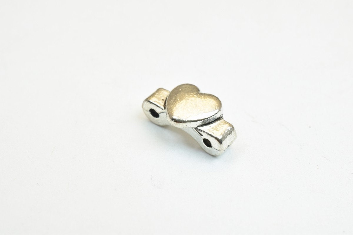 16 PCs Heart Silver Alloy Connector Beads Size 11x6x5mm Hole Size 0.8mm Decorative Design Metal Beads For Jewelry Making j...