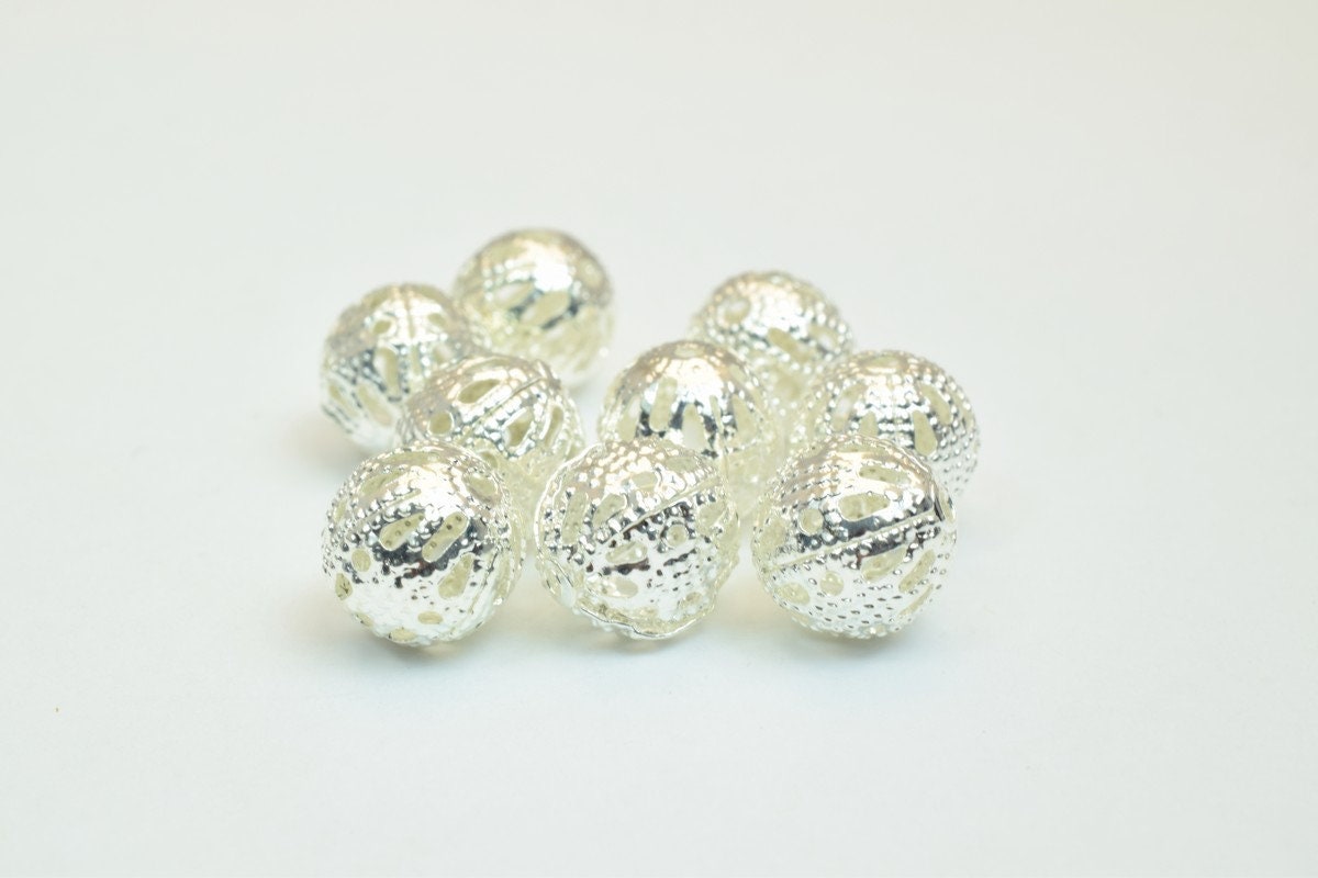 100 PCs Silver Plated Filigree Bead 8mm Diamond Cut jewelry making supplies