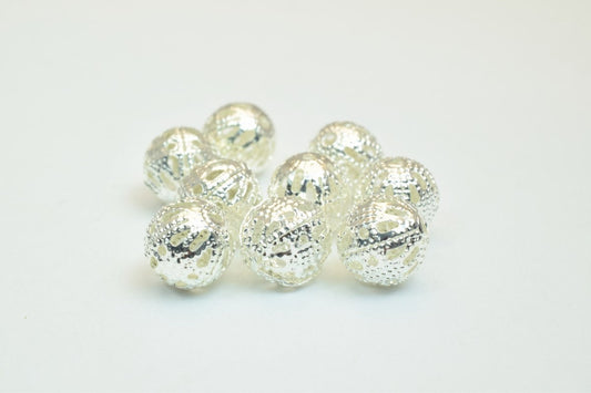 100 PCs Silver Plated Filigree Bead 8mm Diamond Cut jewelry making supplies
