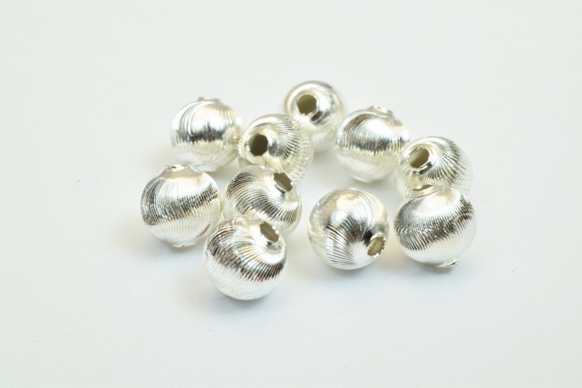 100 PCs Silver Plated Carved Round Beads 8mm Diamond Cut jewelry making supplies - detail image 4