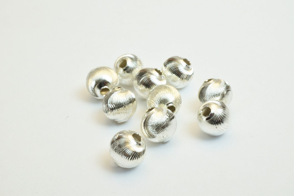 100 PCs Silver Plated Carved Round Beads 8mm Diamond Cut jewelry making supplies - detail image 5