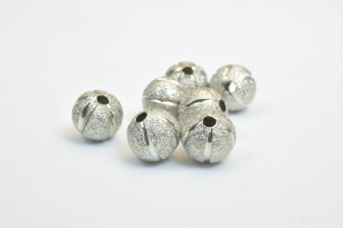 100 PCs Steel Plated Watermelon Carved Round Beads 8mm/10mm Diamond Cut jewelry making supplies - detail image 4