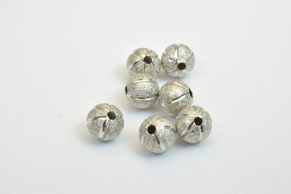 100 PCs Steel Plated Watermelon Carved Round Beads 8mm/10mm Diamond Cut jewelry making supplies - detail image 6