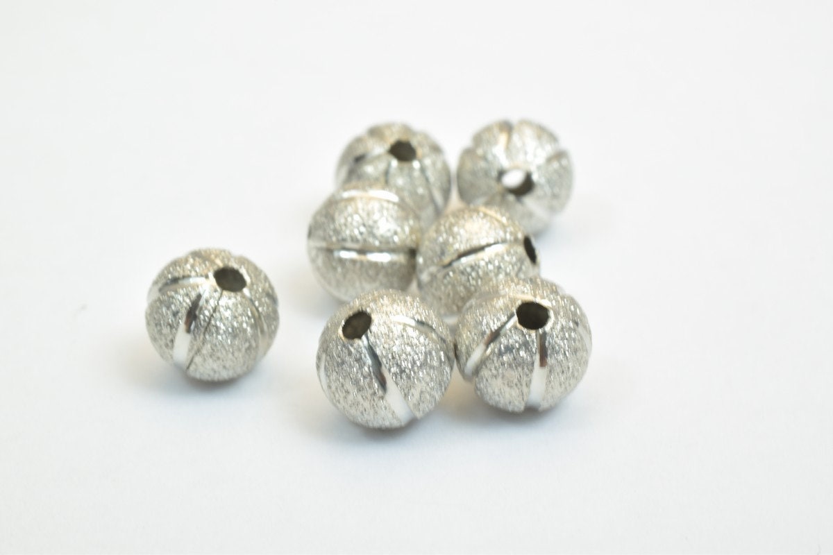 100 PCs Steel Plated Watermelon Carved Round Beads 8mm/10mm Diamond Cut jewelry making supplies - detail image 5