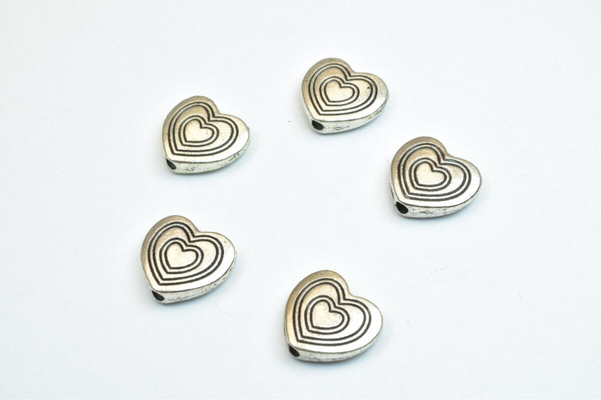 10 PCs Heart Silver Alloy Connector Beads Size 12x11x3mm Hole Size 1mm Decorative Design Metal Beads For Jewelry Making je...
