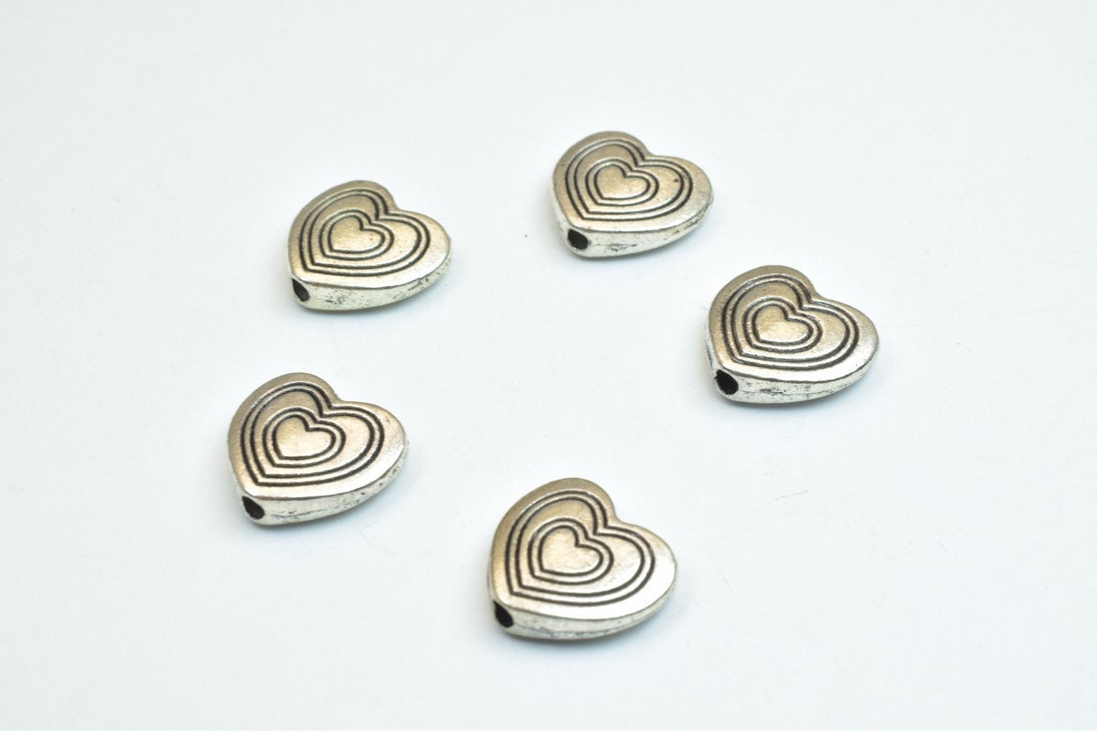 10 PCs Heart Silver Alloy Connector Beads Size 12x11x3mm Hole Size 1mm Decorative Design Metal Beads For Jewelry Making je...