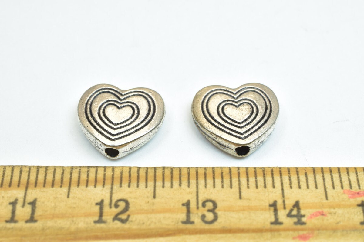 10 PCs Heart Silver Alloy Connector Beads Size 12x11x3mm Hole Size 1mm Decorative Design Metal Beads For Jewelry Making je...