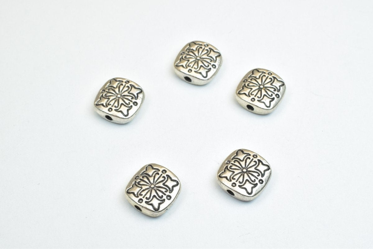 10 PCs Cross Silver Alloy Square Connector Beads Size 10x10mm Hole Size 1mm Decorative Design Metal Beads For Jewelry Maki...