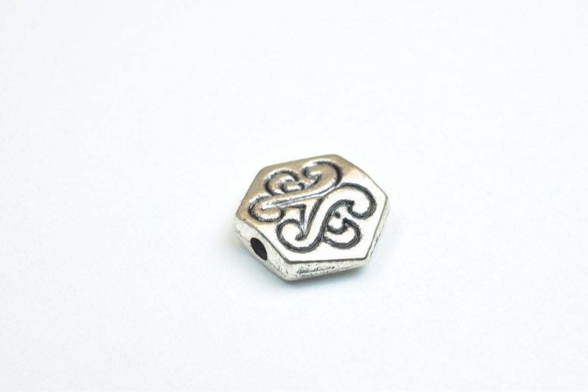 10 PCs Hexagonal Connector Charm Silver Alloy Metal Beads Size 10mm Thickness 3.5mm Hole Size 1mm Decorative Design For Je...