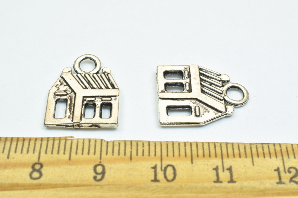 10 PCs House Charm Gold/Antique Silver/Antique Green Alloy Charm Size 17x13.5mm Decorative Design Beads 3mm JumpRing Size...