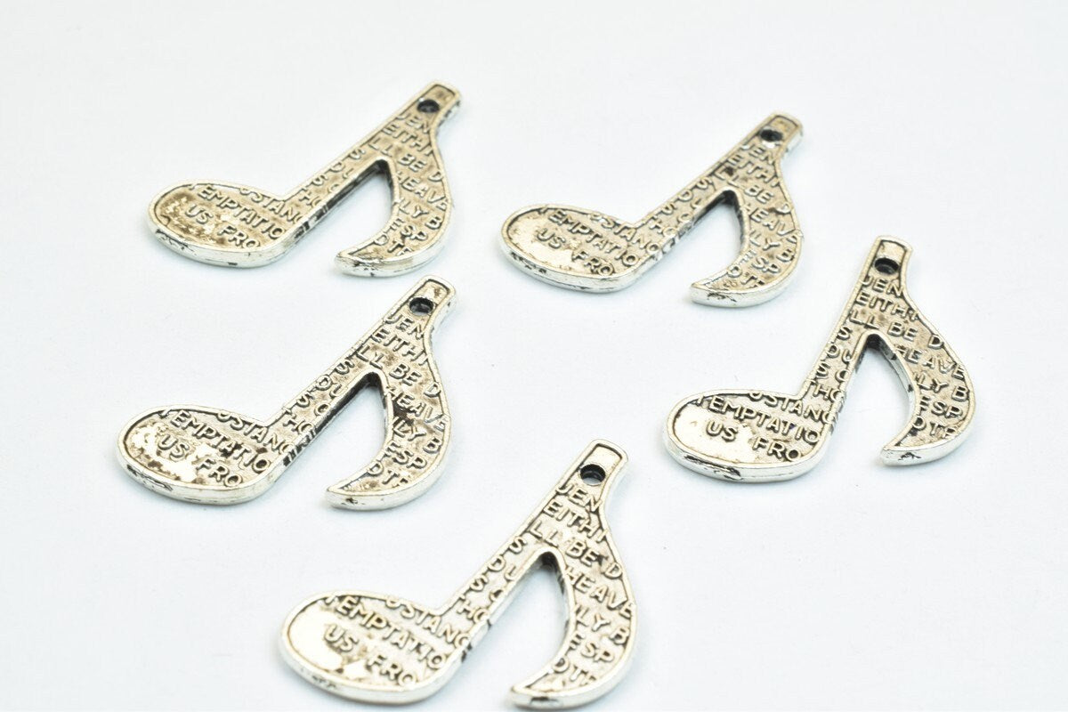 10 PCs Quaver Music Note Charm Antique Silver/Antique Green/Gold Alloy Beads Size 24x18mm Hole Size 0.8mm Metal Beads For...
