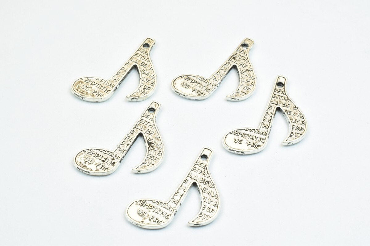 10 PCs Quaver Music Note Charm Antique Silver/Antique Green/Gold Alloy Beads Size 24x18mm Hole Size 0.8mm Metal Beads For...