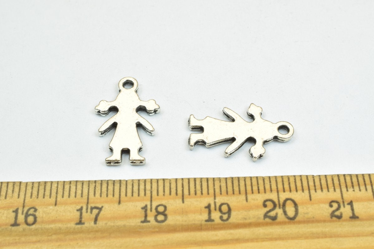 14 PCs Girl Person Body Charm Pendant Gold/Silver/Bronze Alloy Size 13.5x12mm Decorative Design Metal Beads 1mm JumpRing f...