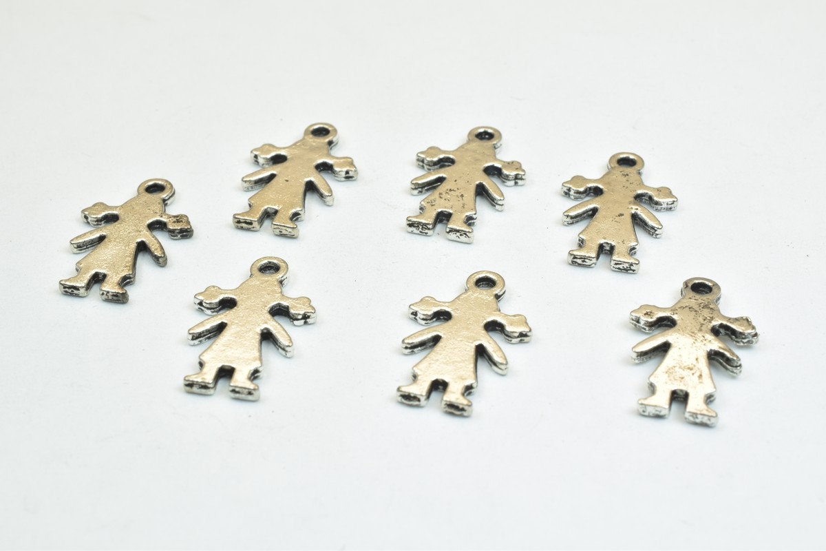 14 PCs Girl Person Body Charm Pendant Gold/Silver/Bronze Alloy Size 13.5x12mm Decorative Design Metal Beads 1mm JumpRing f...