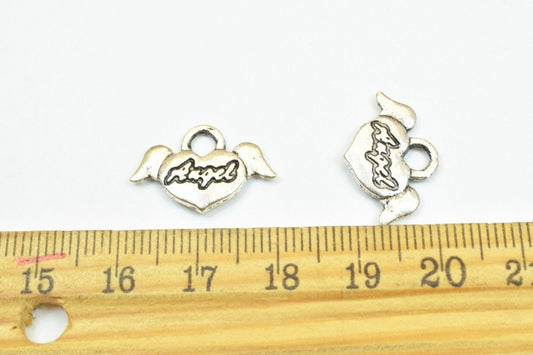 10 PCs Angel Heart Alloy Charm Antique Silver Beads Size 13x19mm Jump Ring Size 3mm Decorative Design Beads For Jewelry Ma...