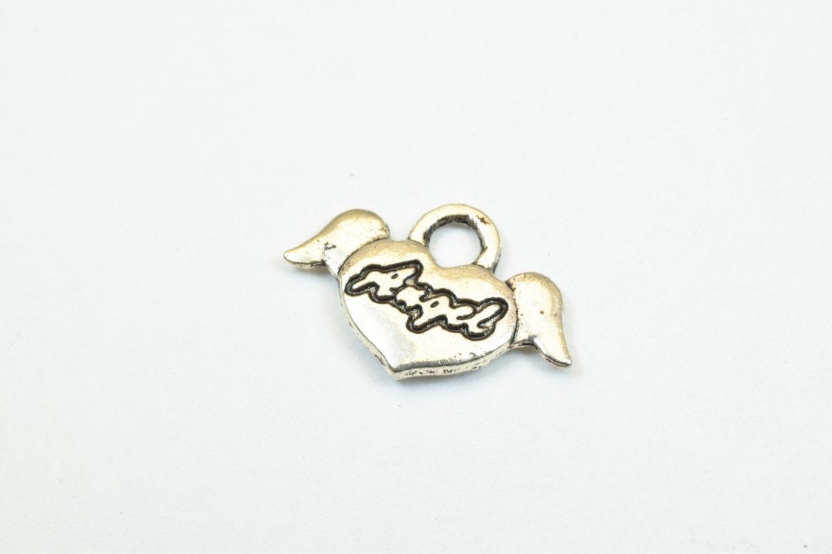 10 PCs Angel Heart Alloy Charm Antique Silver Beads Size 13x19mm Jump Ring Size 3mm Decorative Design Beads For Jewelry Ma...