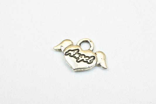 10 PCs Angel Heart Alloy Charm Antique Silver Beads Size 13x19mm Jump Ring Size 3mm Decorative Design Beads For Jewelry Ma...