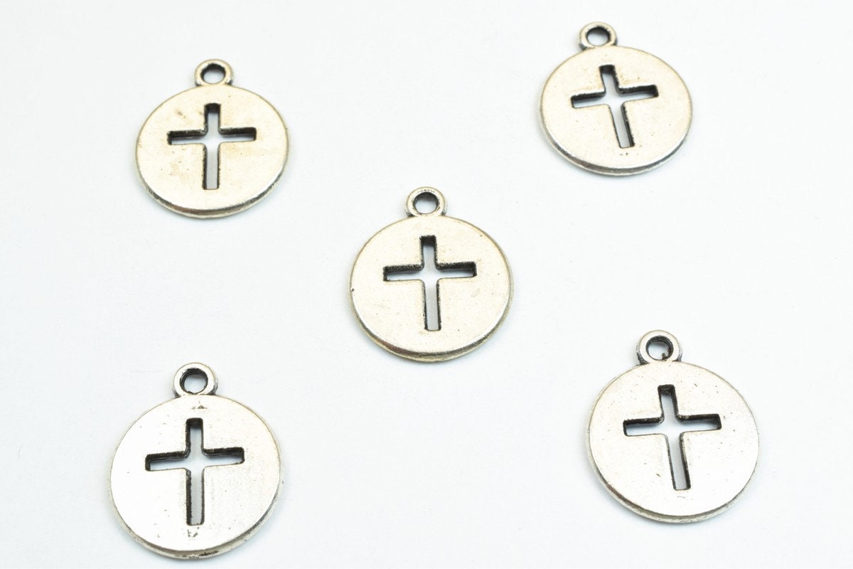 10 PCs Cross Alloy Charm Antique Silver Beads Size 15mm Jump Ring Size 1.5mm Decorative Design Beads For Jewelry Making je...