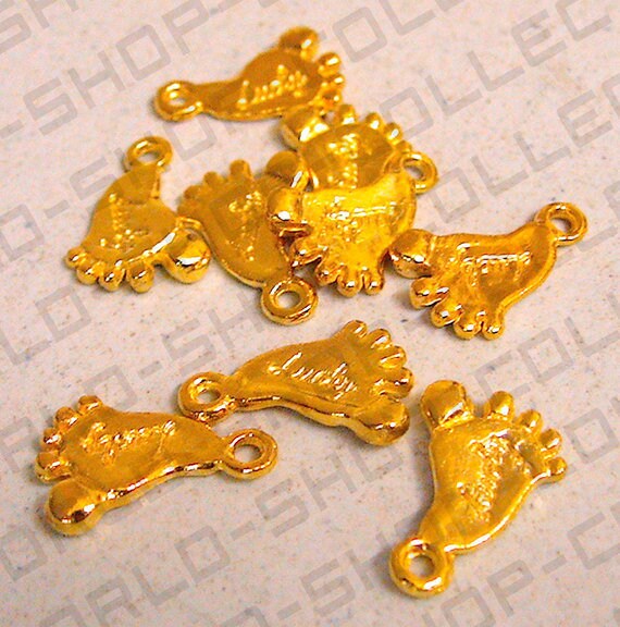 18 PCs Lucky Foot Alloy Charm Gold/Antique Silver/Antique Green Beads Size 16x11mm JumpRing Size 1.5mm Decorative Design J...