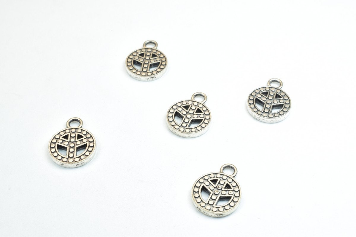 10 PCs Peace Sign Charm Antique Silver Alloy Pendant Size 17x13mm Thickness 2mm Jump Ring 2mm Decorative Design For Jewelr...
