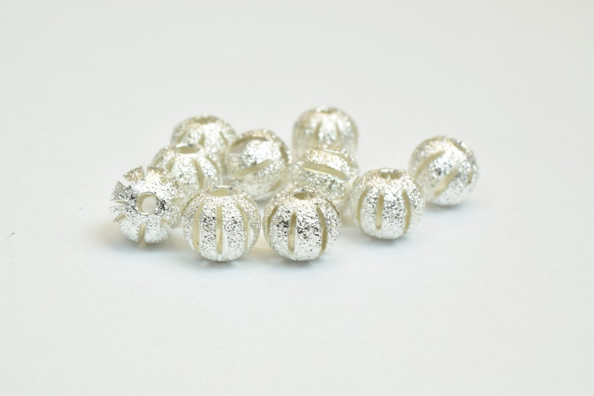 100 PCs Silver Plated Carved Round Beads 6mm Diamond Cut Watermelon Ball jewelry making supplies - detail image 2