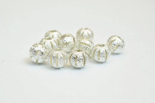 100 PCs Silver Plated Carved Round Beads 6mm Diamond Cut Watermelon Ball jewelry making supplies - detail image 2
