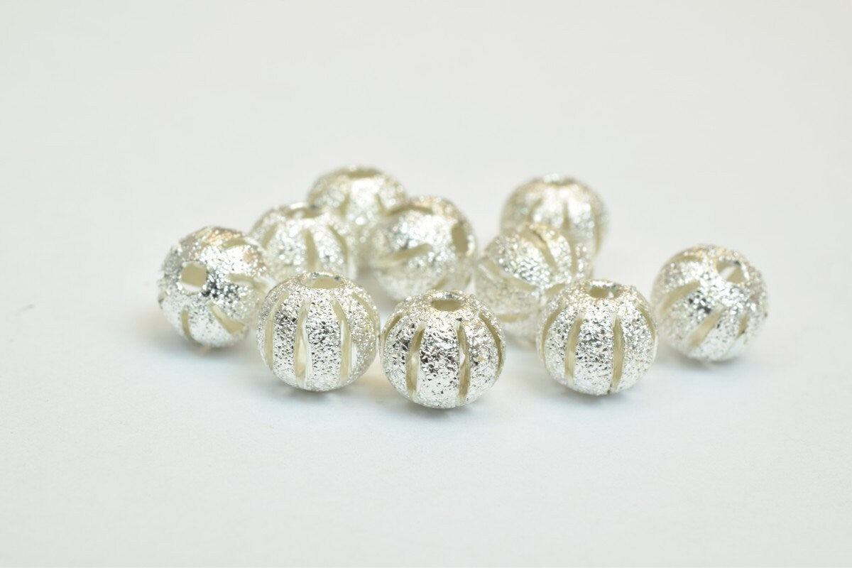 100 PCs Silver Plated Carved Round Beads 6mm Diamond Cut Watermelon Ball jewelry making supplies - detail image 3