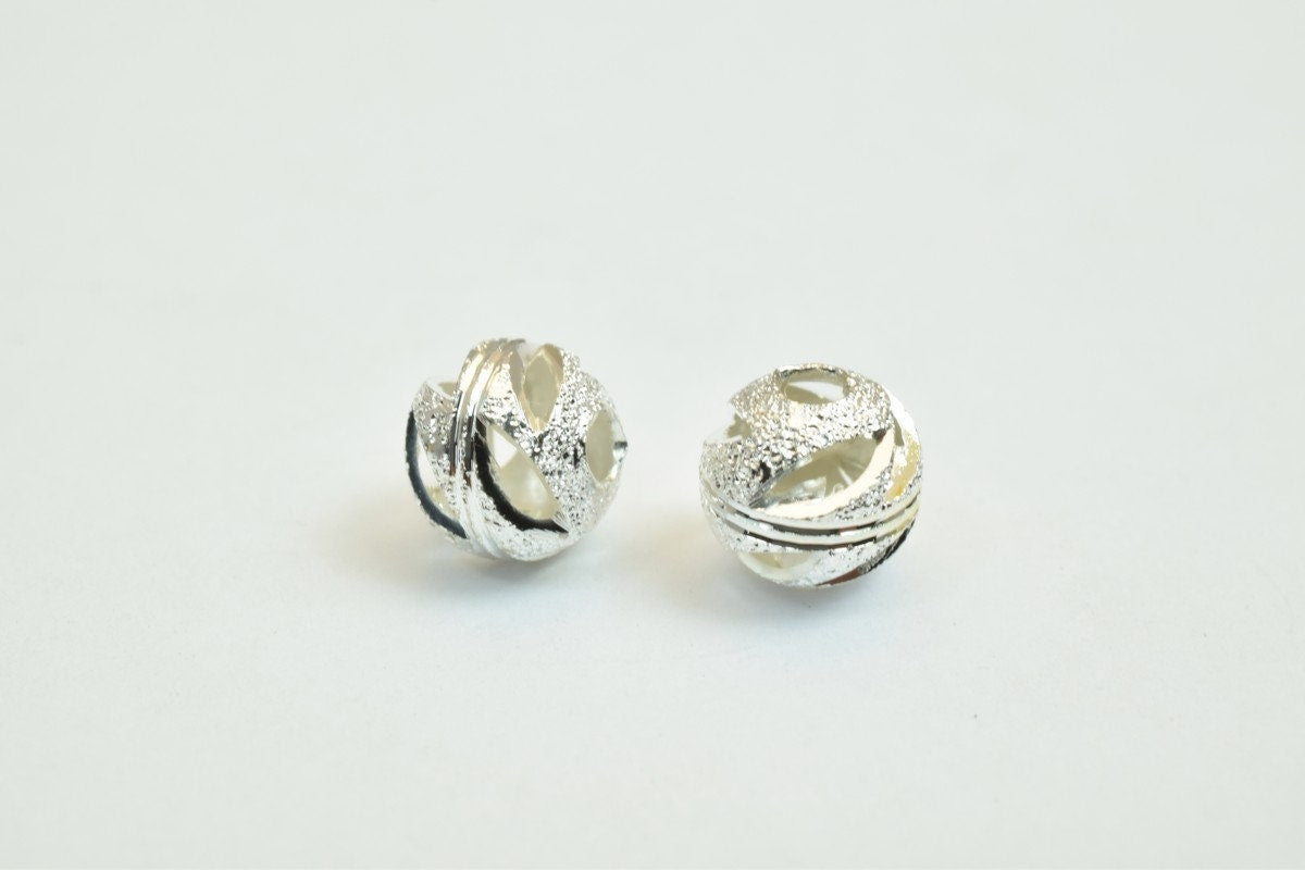 100 PCs Silver Plated Carved Round Beads 6mm Diamond Cut Watermelon Ball jewelry making supplies - detail image 2