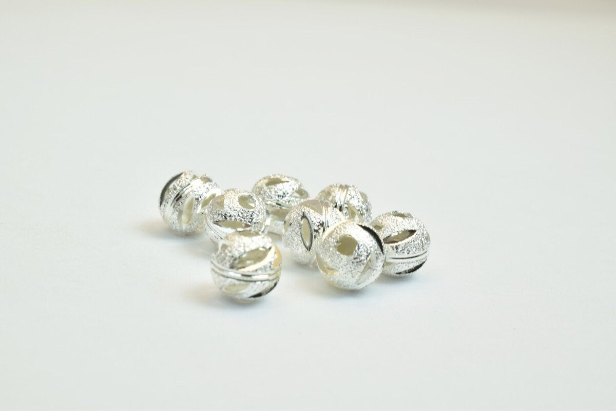 100 PCs Silver Plated Carved Round Beads 6mm Diamond Cut Watermelon Ball jewelry making supplies - detail image 4