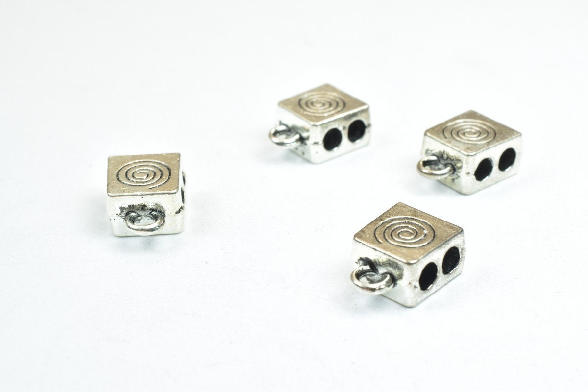 10 PCs Hanger Spacer Charm Connector Beads Antique Green/Antique Silver, 2 Holes, Size 12x8.5mm Thickness 5mm Alloy Metal...