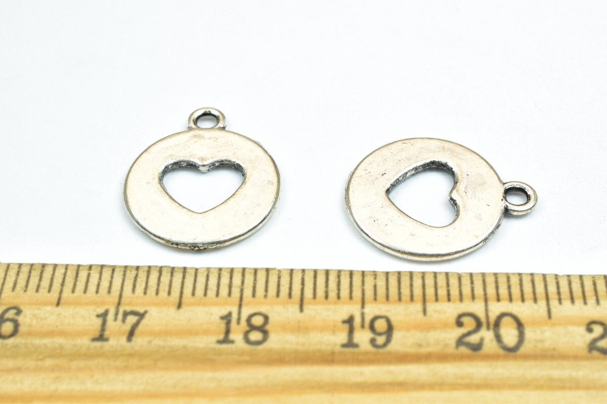 10 PCs Heart Antique Silver Charm Beads Alloy Metal Bracelets Pendant Size 17x15mm Jump Ring Size 1.5mm For Jewelry Making...